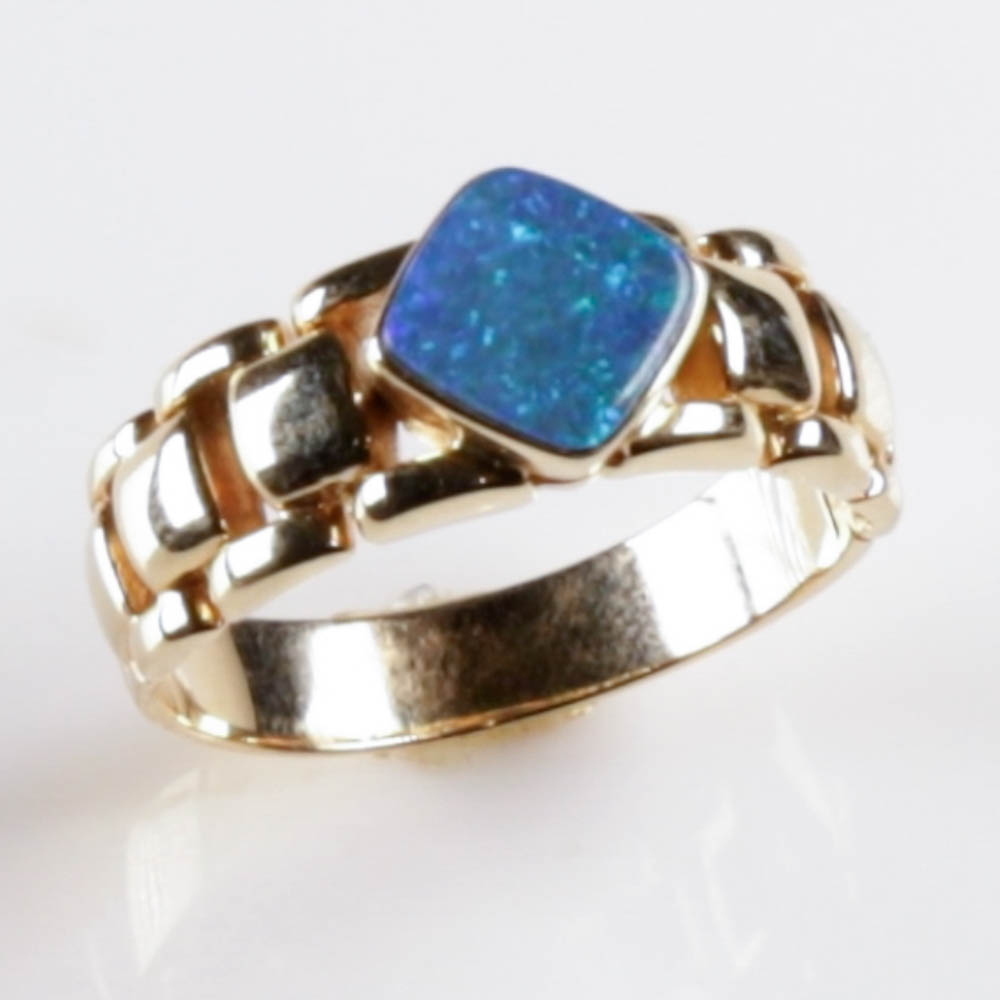 14k Gold Ring with Australian Doublet Opal from Lightning Ridge - Rng0066