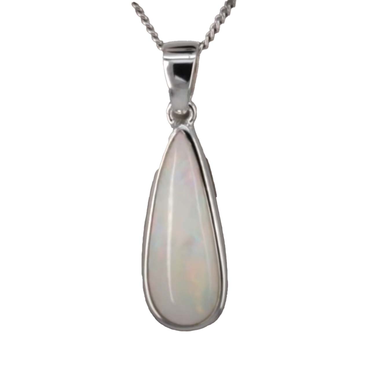 Australian White Opal Sterling Silver Rhodium Plated Pendant - Pen972